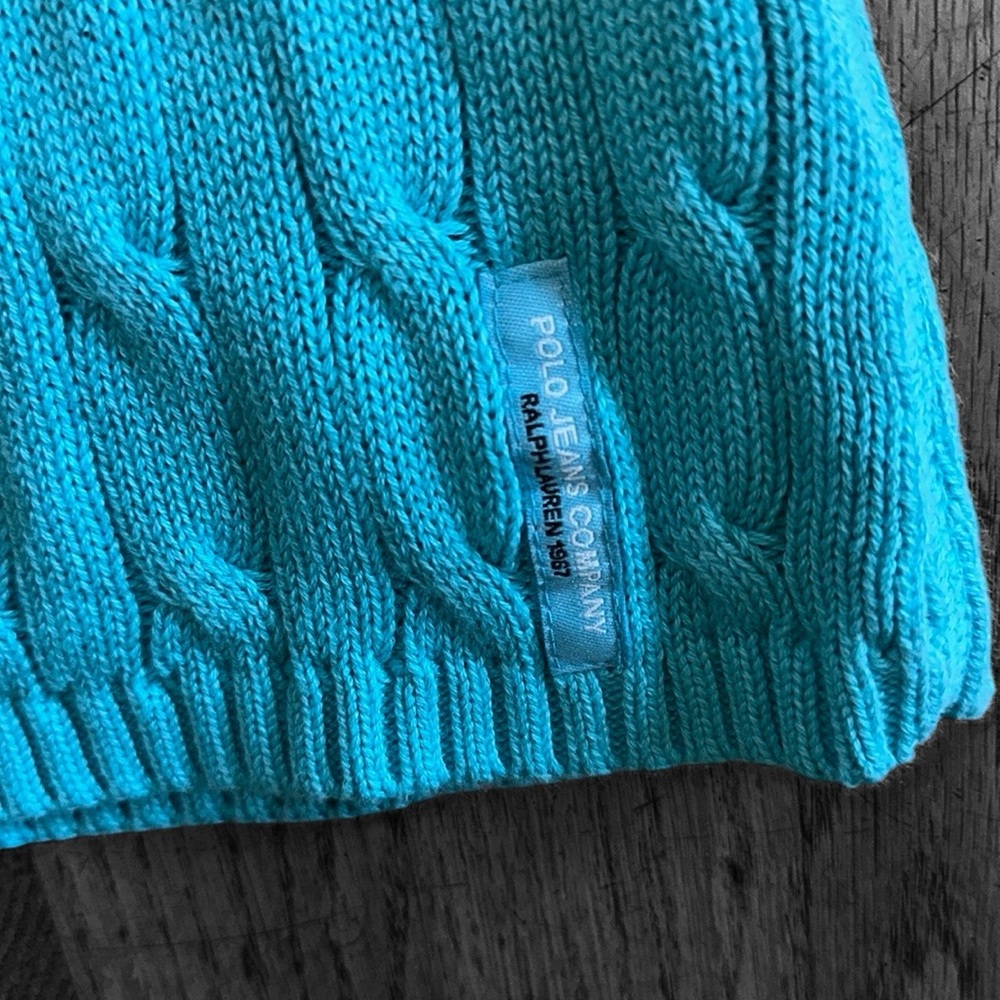 Ralph Lauren Turquoise Blue Crew Neck Cable Knit Sweater, size L - Picture 3 of 7